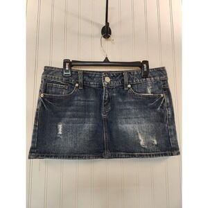 Women's Blue Distress Denim Micro Mini Skirt Size 11 Casual Y2K Grunge W34"x11"L